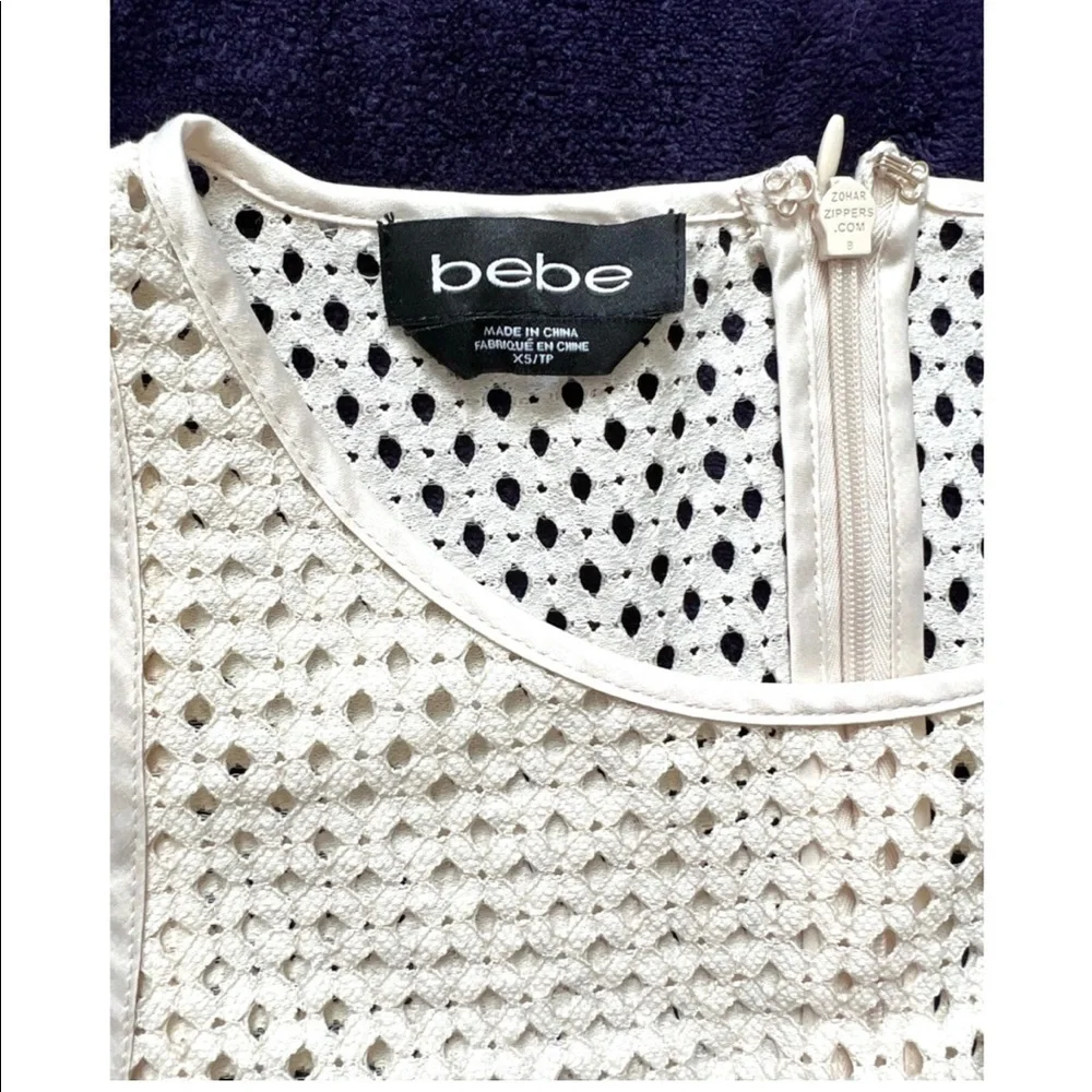 Bebe Beige Cap Sleeves Semi Sheer Crochet Top XS - Picture 7 of 10